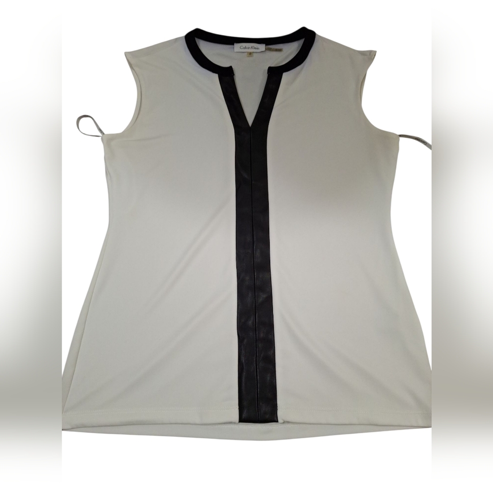 "Calvin Klein" LikeElegant White and Black Women's Top. Like new, 100%polyester
